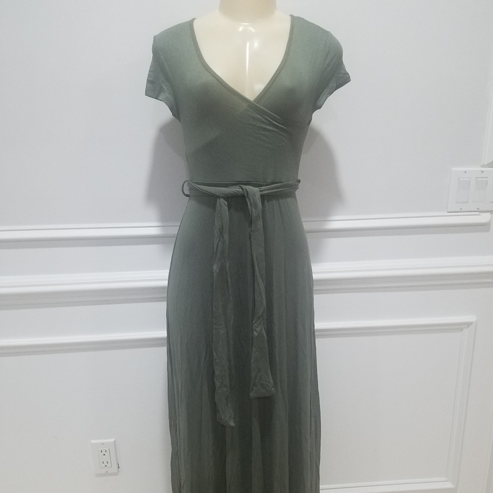 Olive Wrap Dress - Picture 1 of 8